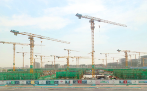 Tower cranes at construction site in China