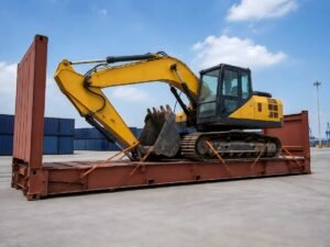 Used construction machinery shipping from China on flat rack container